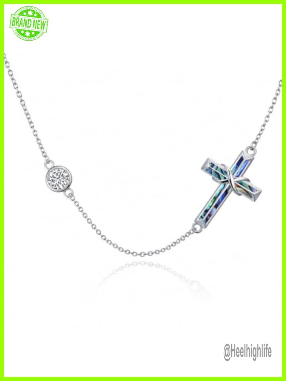 925 Sterling Silver Sideways Cross Necklace Abalone Shell Choker